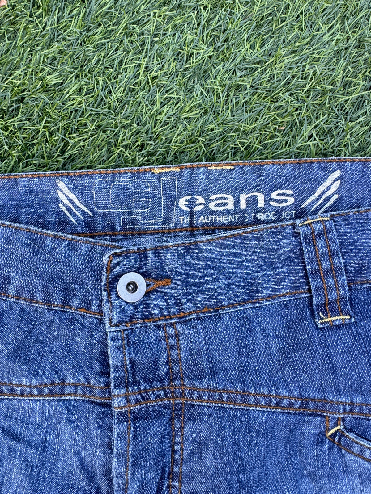 C Jeans Alliance Mens W36 Blue Denim Cargo Shorts Baggy Y2K