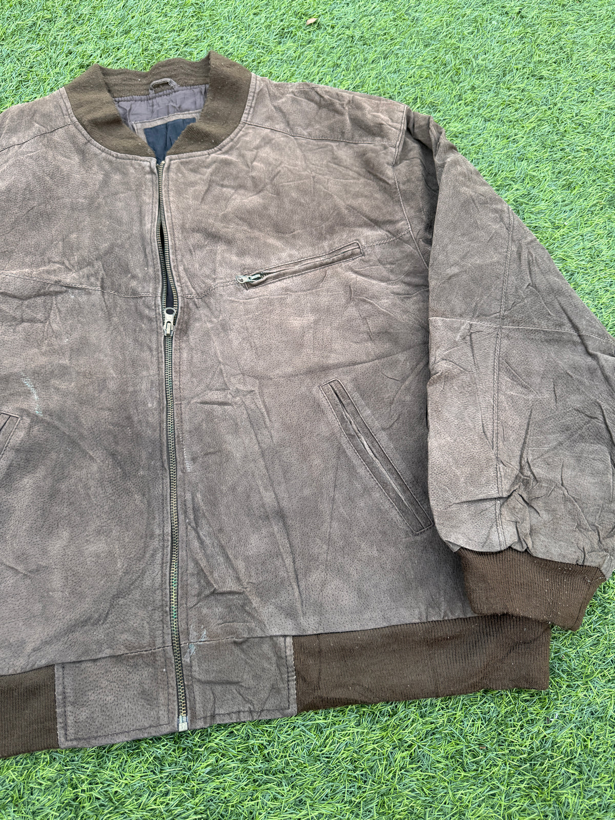 M Flues Mens Real Leather Bomber Jacket Brown Vintage Distressed Biker XL