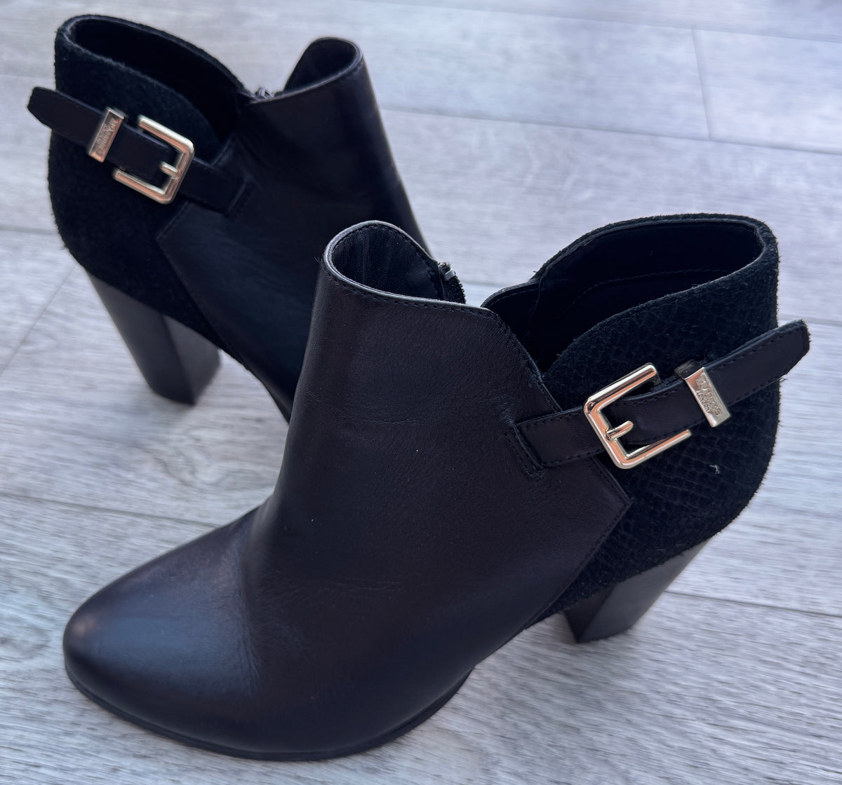 Dune London Womens Black Ankle Boots UK 7 EU 40 Buckle Block Heel Zip