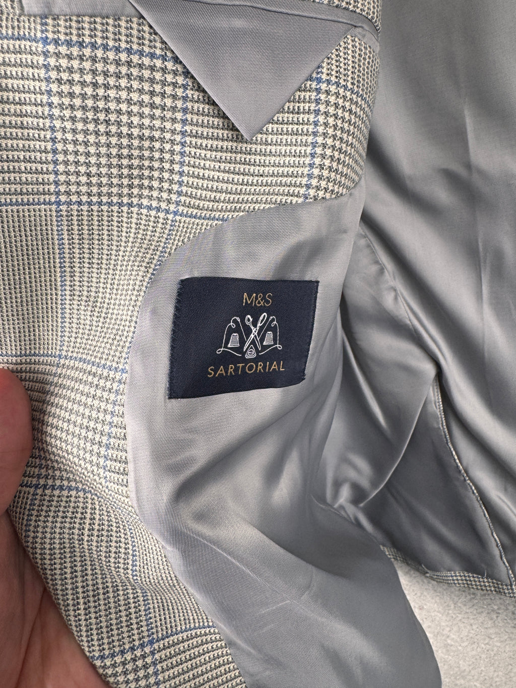 M&S Sartorial Mens Blazer 48R Grey Prince of Wales Check Tailored Suit Jacket