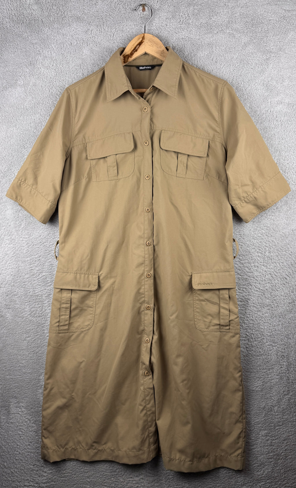 Rohan Womens Safari Dress UK 16 Beige Khaki Travel Utility Shirt Midi Beltless