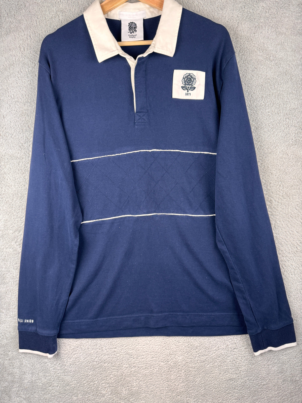 England Rugby RFU Mens 2XL Navy Long Sleeve Rugby Shirt 1871 Rose Retro