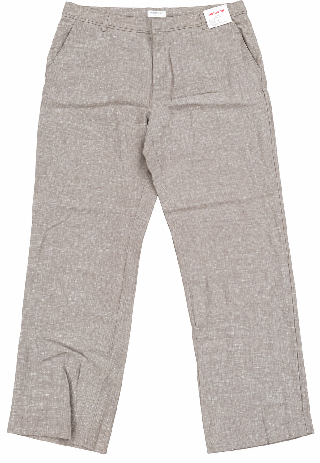 Monsoon Womens 100% Linen Wide Leg Trousers UK 18 Neutral Beige