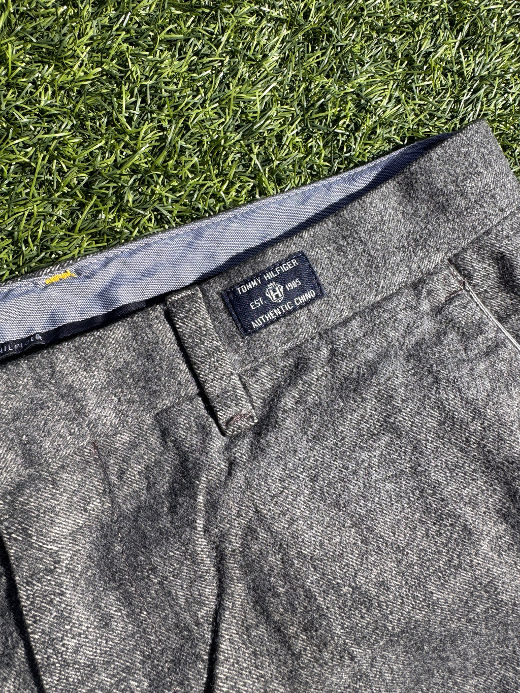 Tommy Hilfiger Mens Chino Trousers Grey Textured Cotton Straight Leg W34 L32