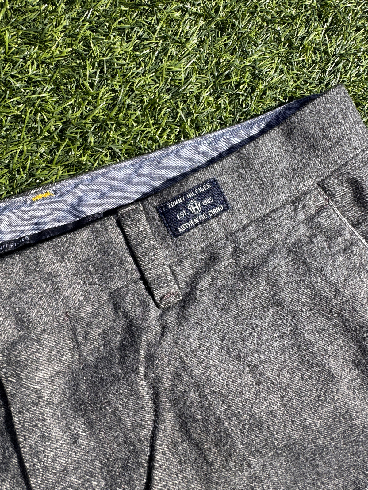 Tommy Hilfiger Mens Chino Trousers Grey Textured Cotton Straight Leg W34 L32