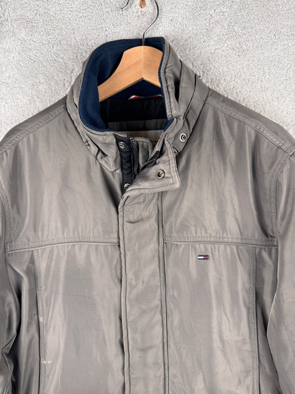 Tommy Hilfiger Denim Mens Large Grey Padded Jacket Winter Coat Flag Logo