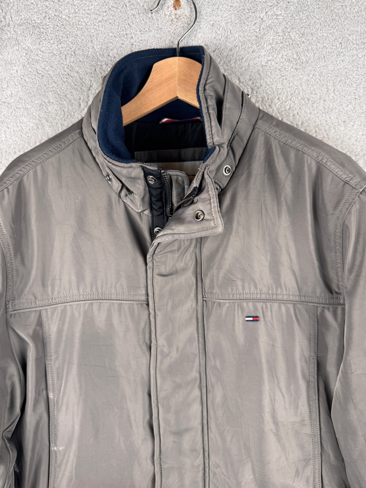 Tommy Hilfiger Denim Mens Large Grey Padded Jacket Winter Coat Flag Logo
