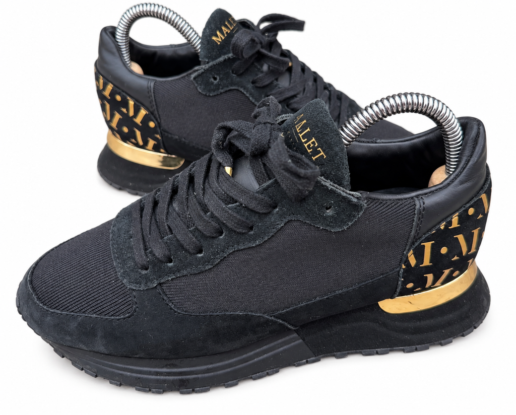 Mallet London Womens Trainers UK 3 EU 36 Black Gold Suede Designer