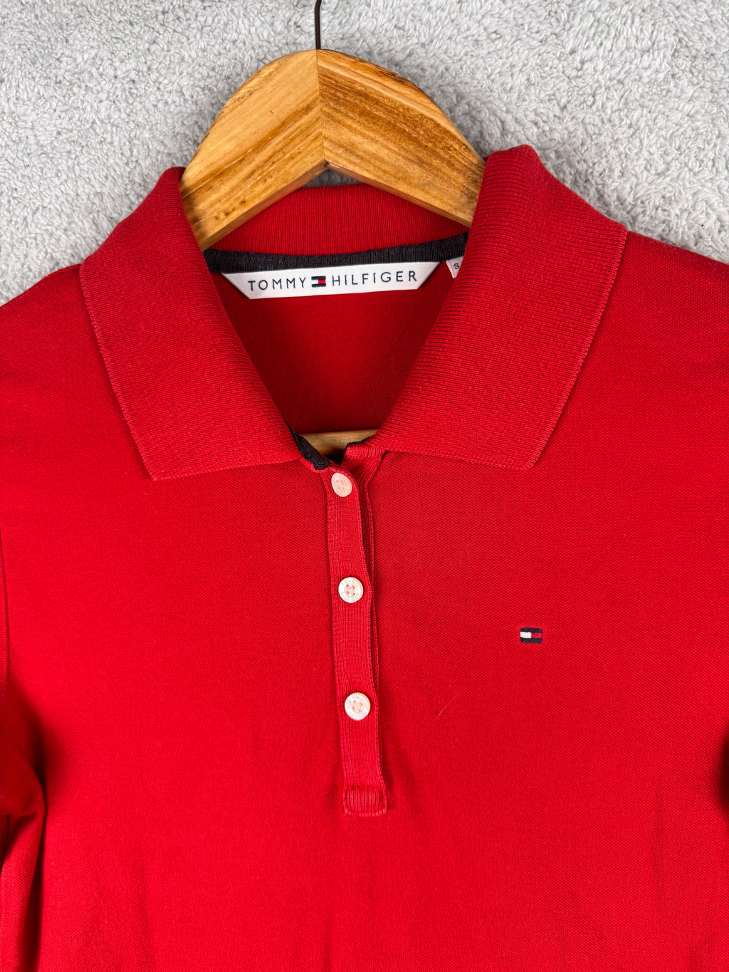 Tommy Hilfiger Womens Small Red Polo Shirt Long Sleeve Rugby