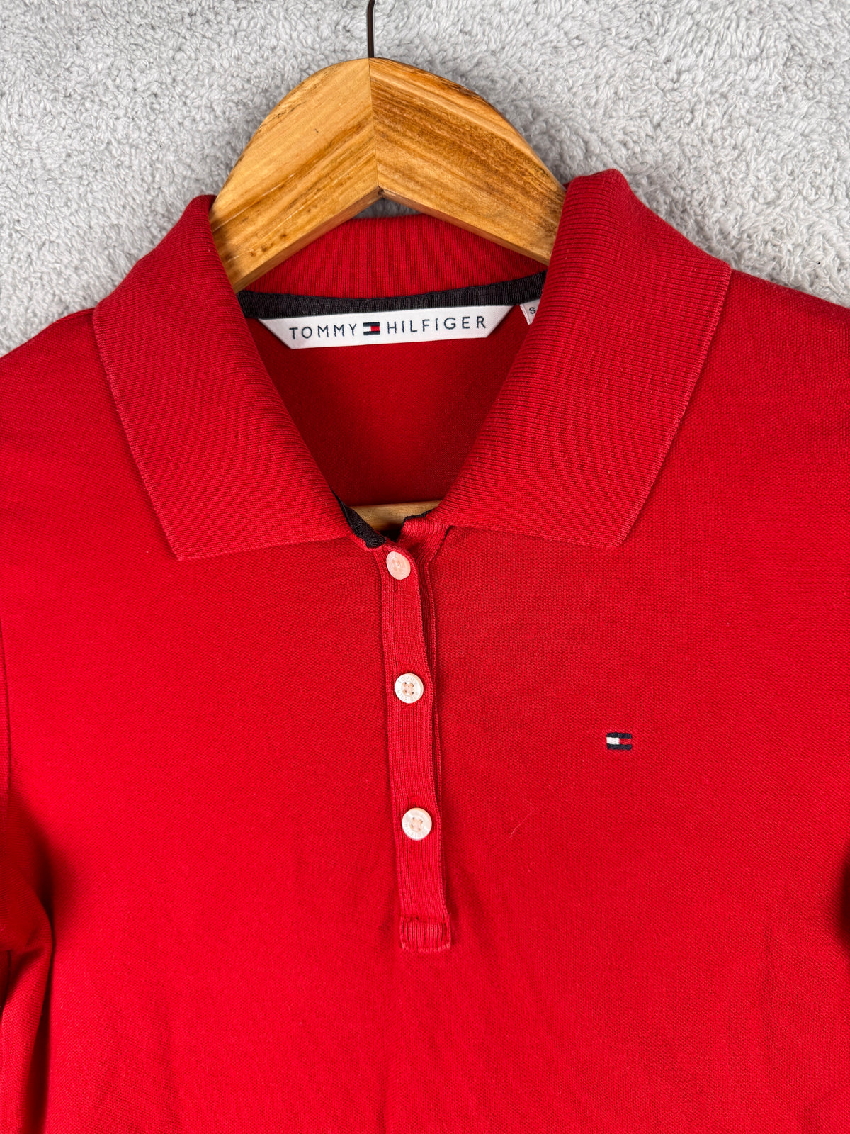 Tommy Hilfiger Womens Small Red Polo Shirt Long Sleeve Rugby