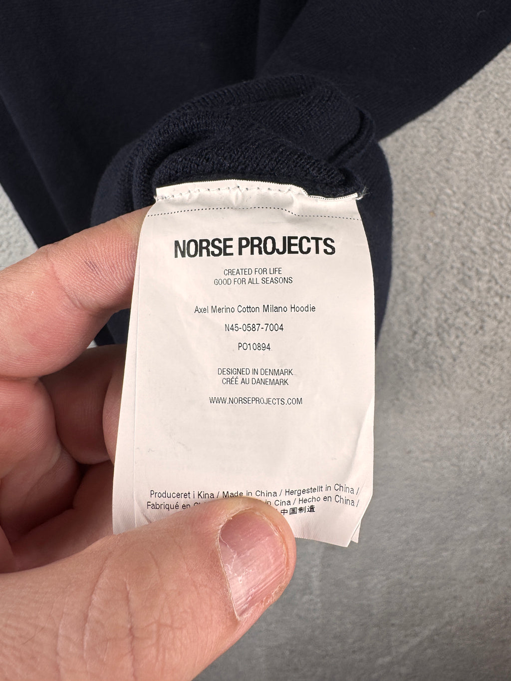 Norse Projects Axel Merino Wool Cotton Milano Hoodie Mens XL Navy Blue Knit