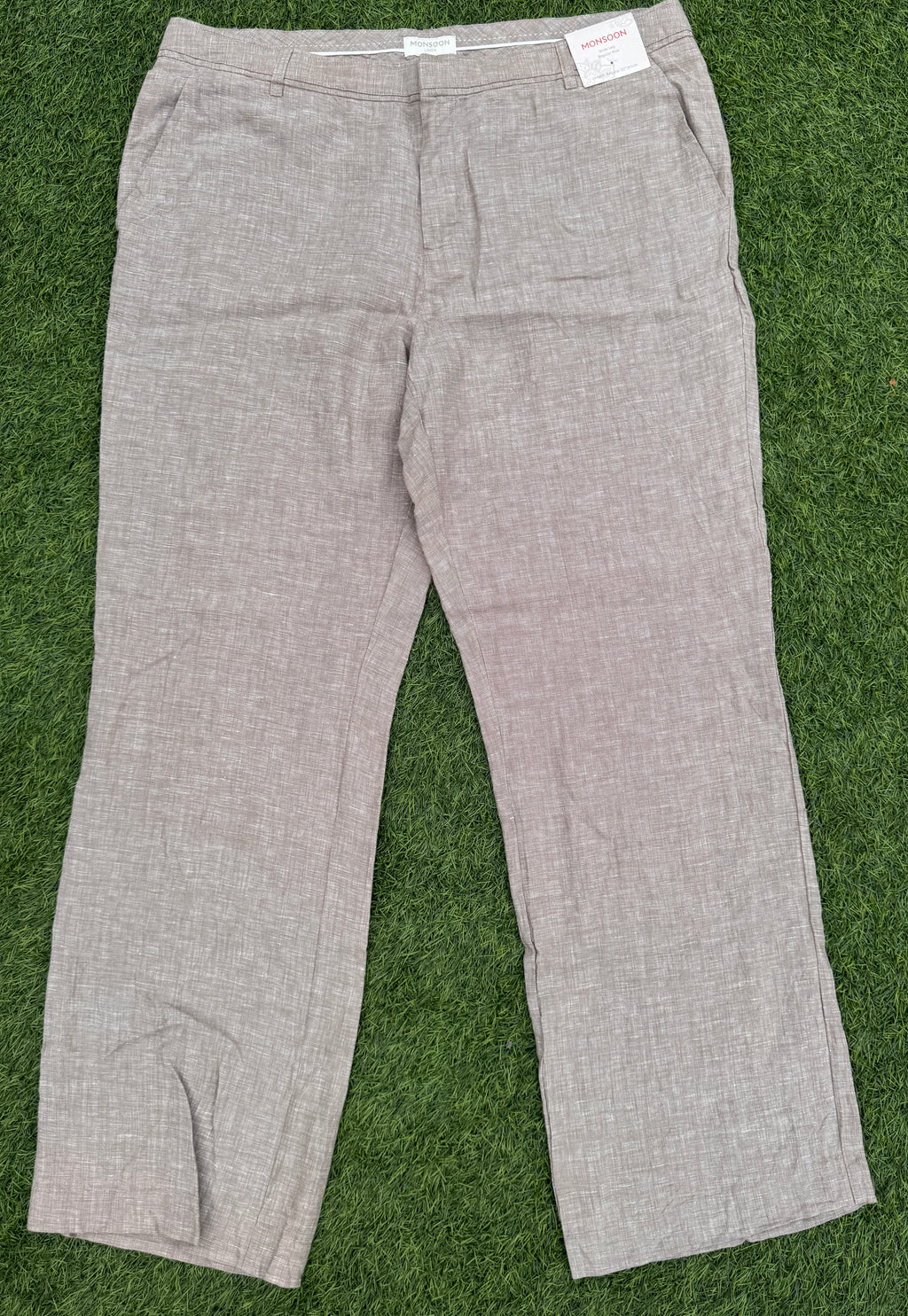 Monsoon Womens 100% Linen Wide Leg Trousers UK 18 Neutral Beige