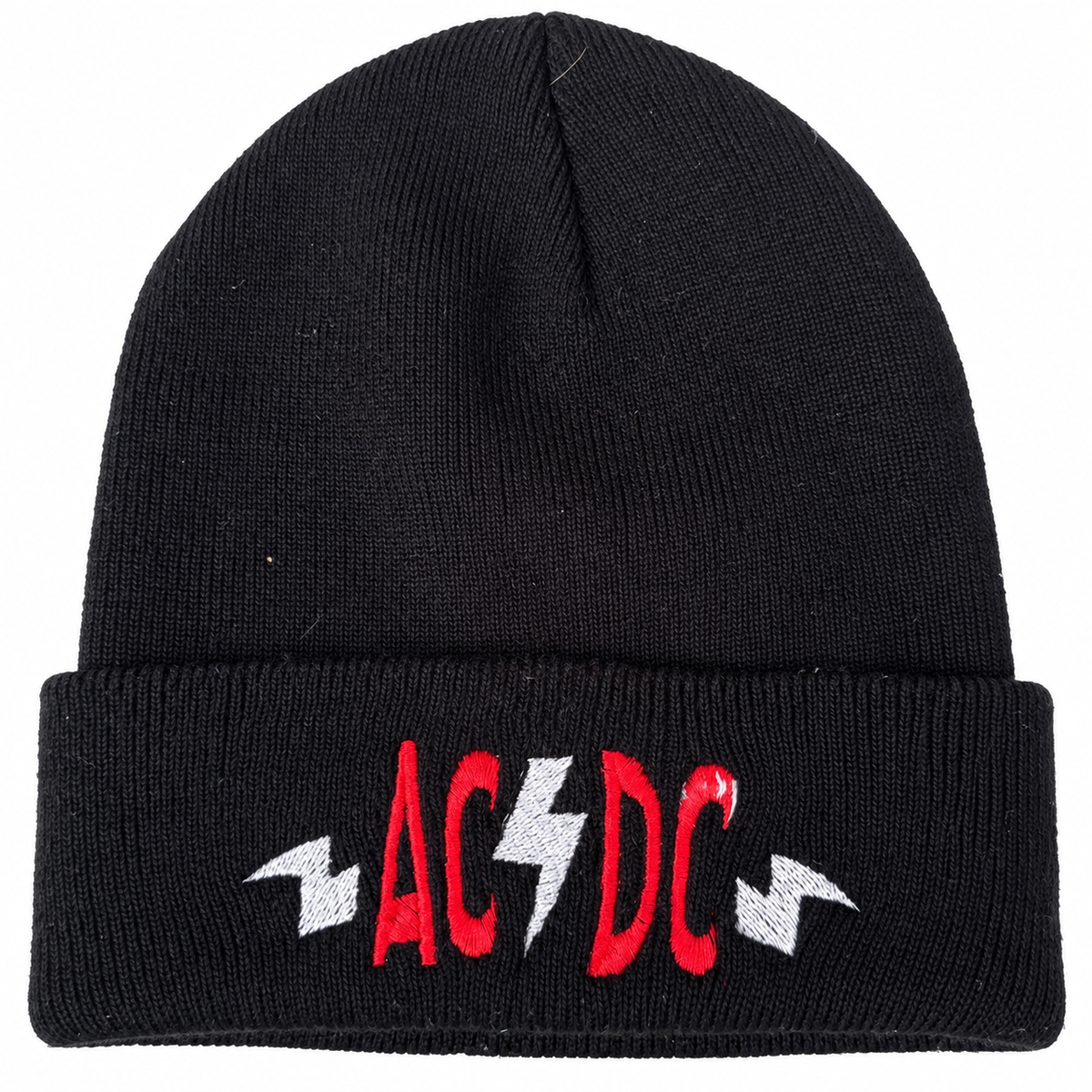 AC/DC Beanie Hat Black Red White Logo Embroidered Rock Band