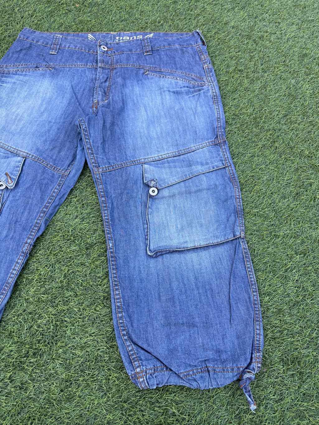 C Jeans Alliance Mens W36 Blue Denim Cargo Shorts Baggy Y2K