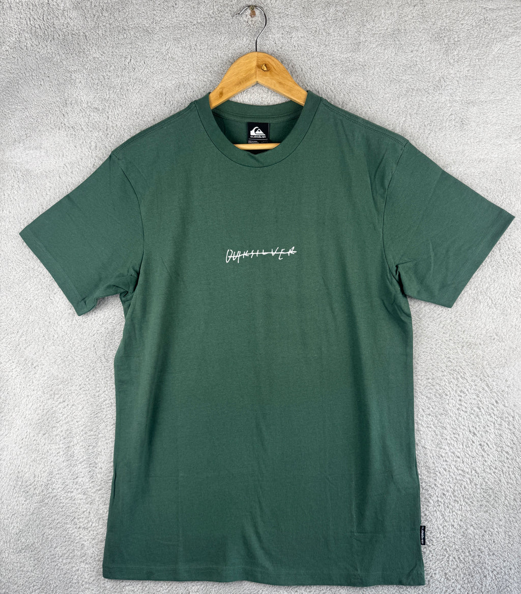 Quiksilver Mens T Shirt Small Green Logo Graphic Tee Surf Skate