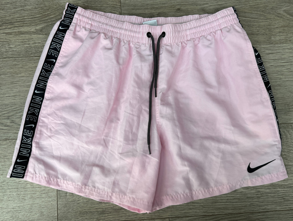 Nike Mens Pink Swim Shorts Size Large Black Logo Tape Drawstring
