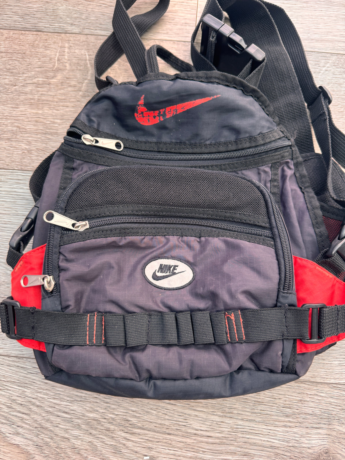 Vintage Nike Backpack Black Red 90s Y2K Rucksack Utility Hiking Sports