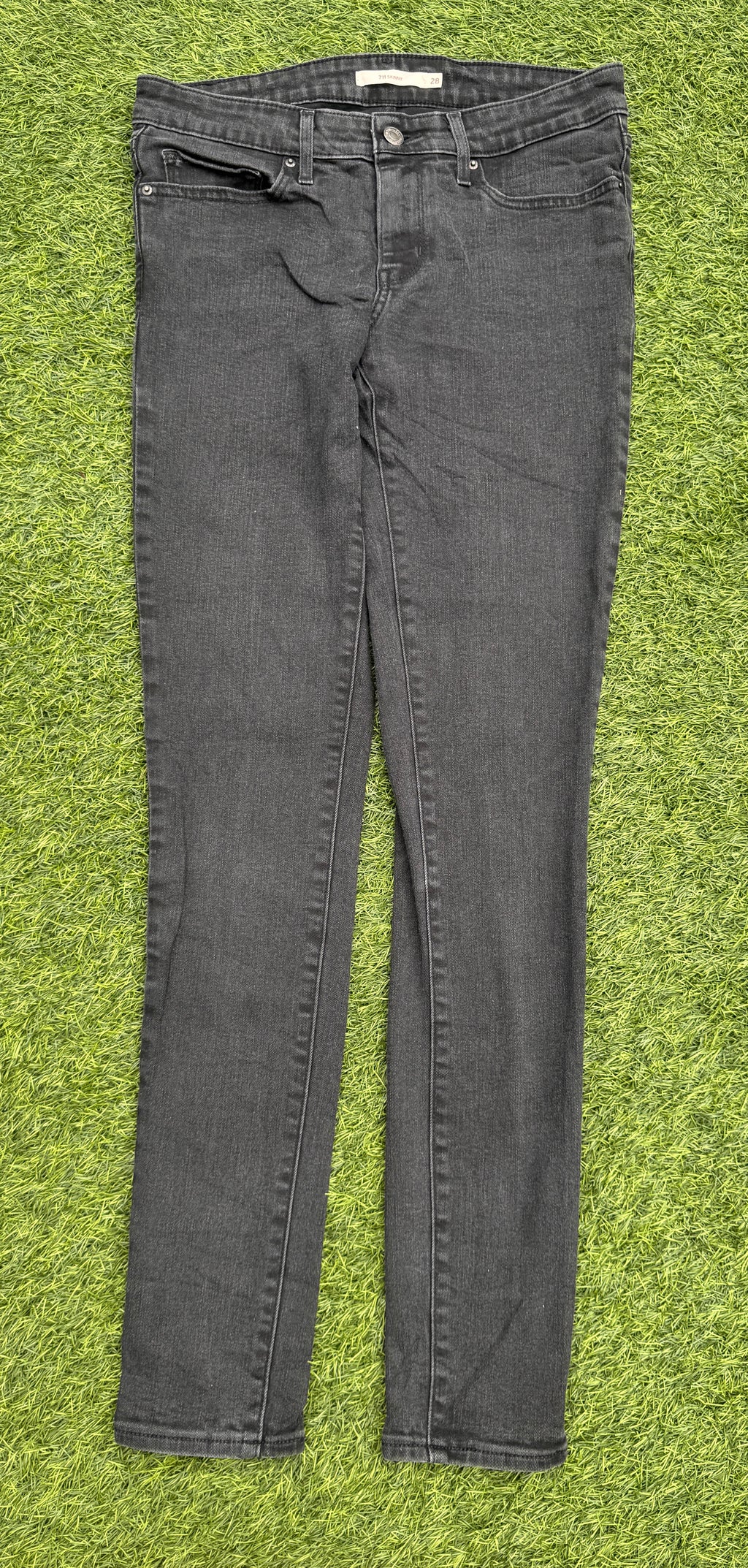 Levis 711 Womens Skinny Jeans W28 L32 Black Charcoal Wash Stretch