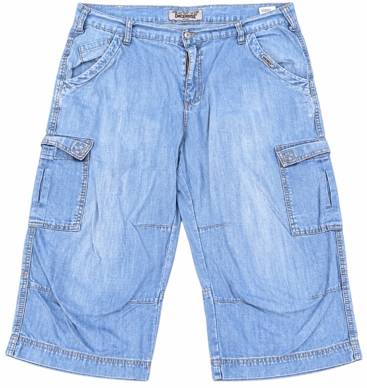 Dockhouse Mens W38 Baggy Denim Jorts Y2K Skater Cargo Long Shorts Light Blue