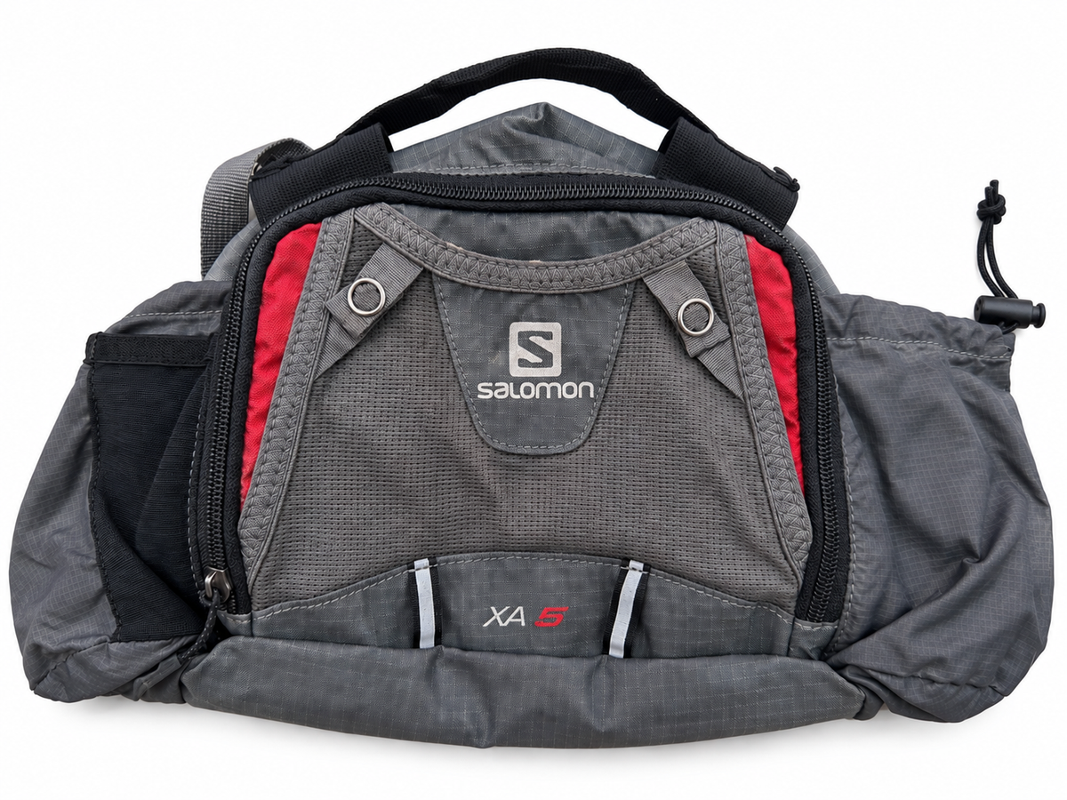 Salomon XA 5 Waist Pack Running Belt Grey Red Trail Hiking Hydration Bag