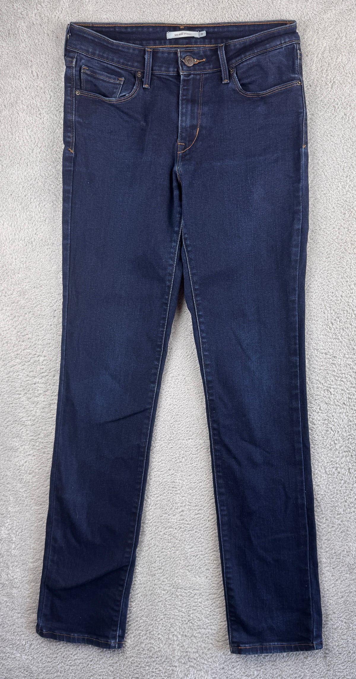 Levis Womens Jeans W29 L34 UK 8L Blue Mid Rise Skinny Stretch Denim