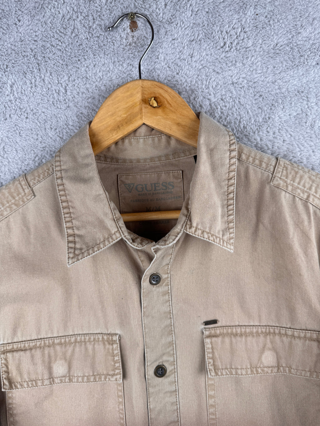 Guess Mens Beige Utility Overshirt Shirt Long Sleeve Workwear Size Medium