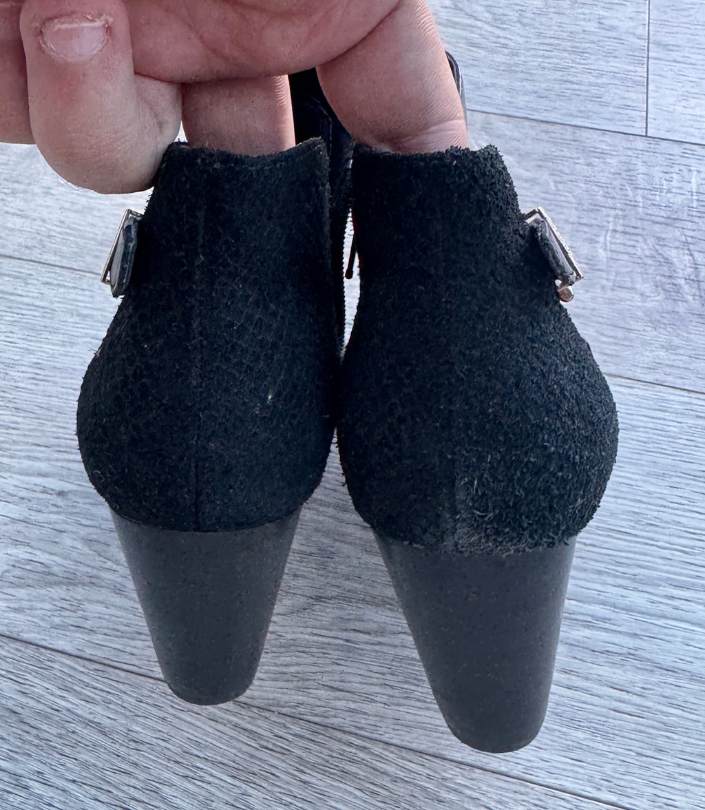 Dune London Womens Black Ankle Boots UK 7 EU 40 Buckle Block Heel Zip