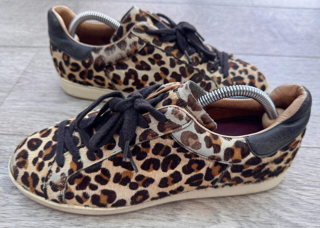 Air & Grace Leopard Print Pony Hair Leather Trainers Womens