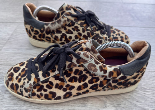 Air & Grace Leopard Print Pony Hair Leather Trainers Womens