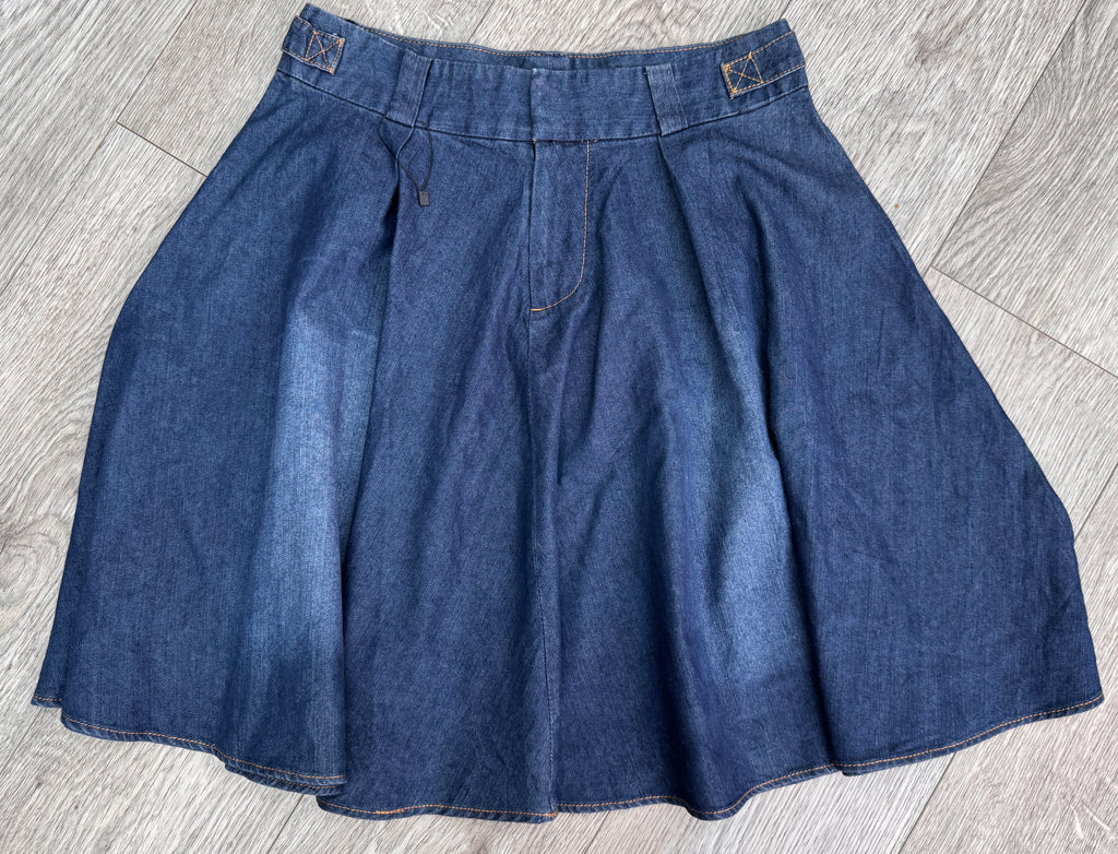 ABS Allen Schwartz Womens Y2K Blue Denim Midi Skirt Pleated Flared A Line W 30