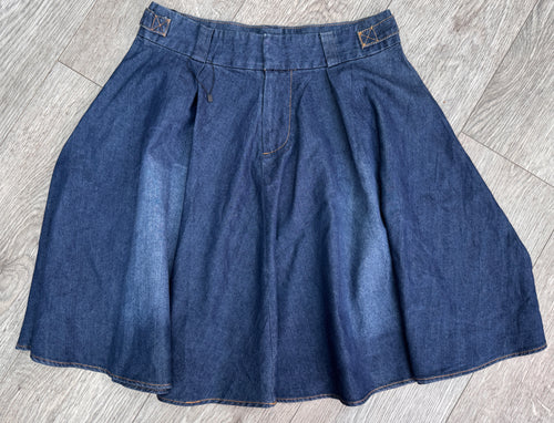 ABS Allen Schwartz Womens Y2K Blue Denim Midi Skirt Pleated Flared A Line W 30