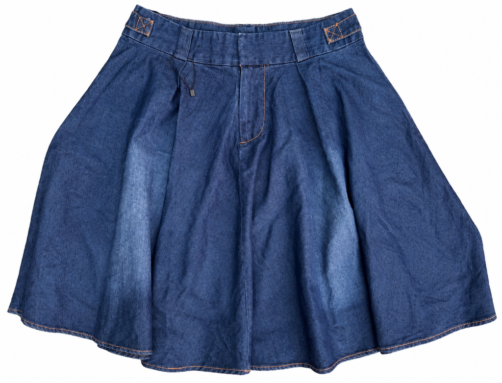 ABS Allen Schwartz Womens Y2K Blue Denim Midi Skirt Pleated Flared A Line W 30