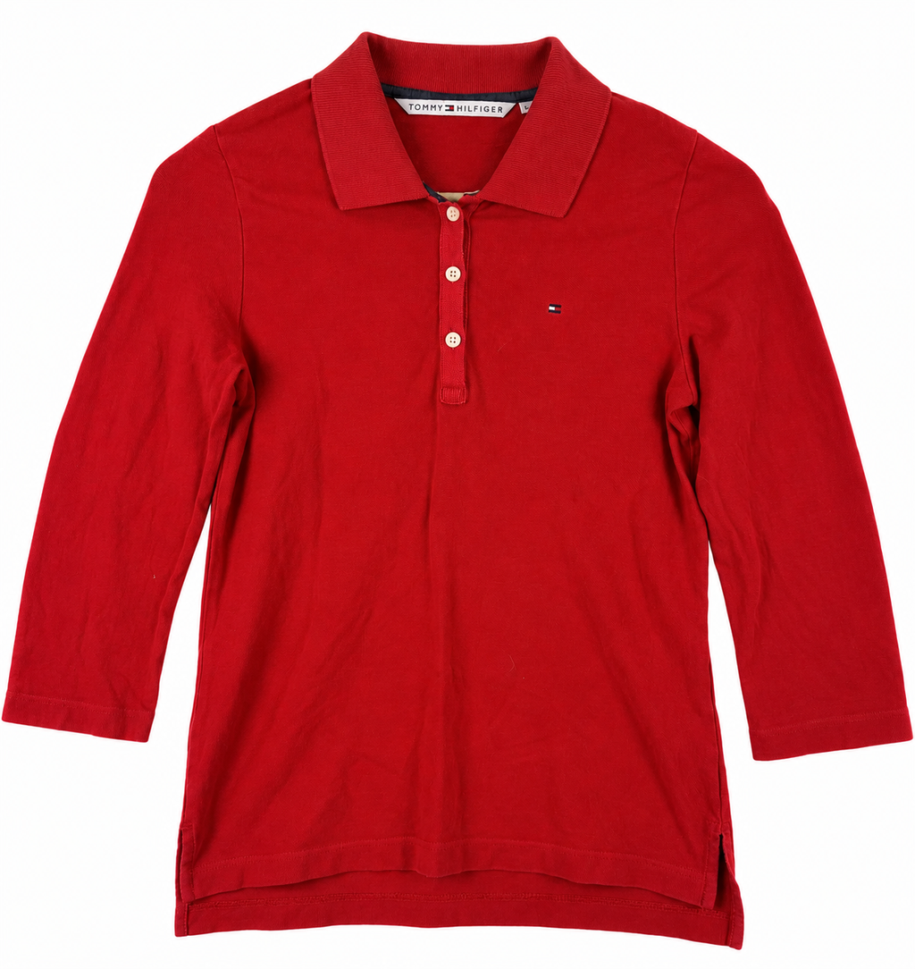 Tommy Hilfiger Womens Small Red Polo Shirt Long Sleeve Rugby