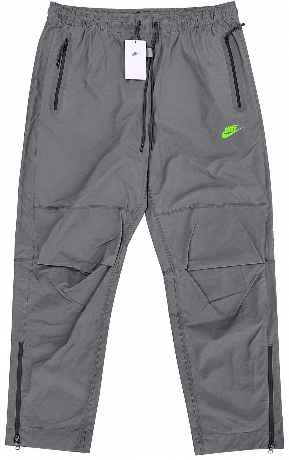 Nike Sportswear Mens Track Pants XL Grey Green Logo Woven Zip Pockets