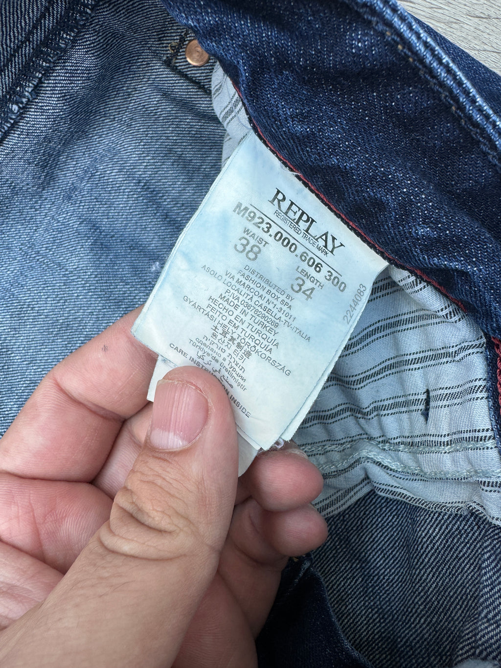Replay Jimi M923 Jeans Mens W38 L34 Blue Denim Distressed Bootcut Y2K