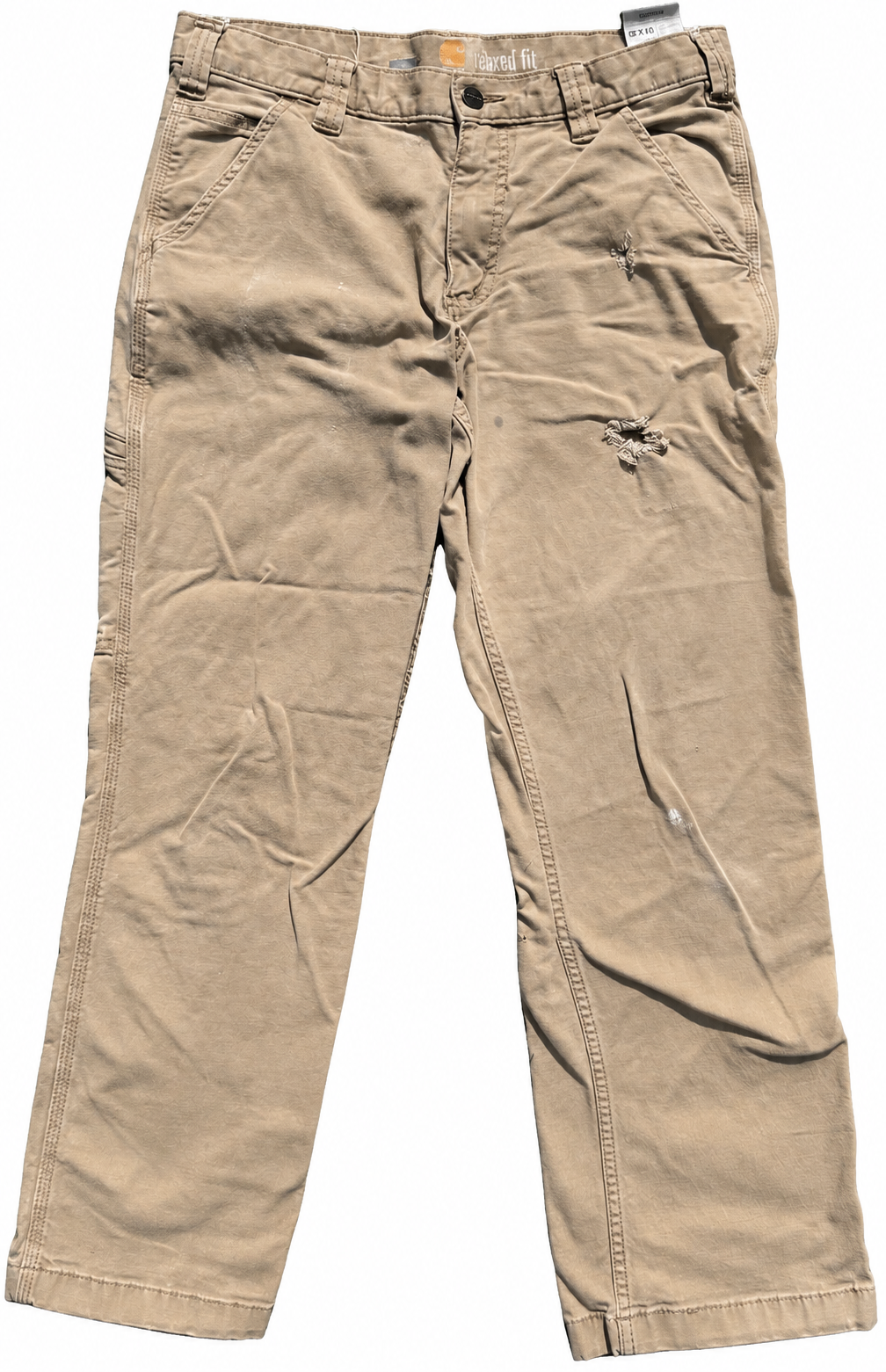 Carhartt Mens Carpenter Work Trousers Beige W31 L30 Relaxed Fit Distressed