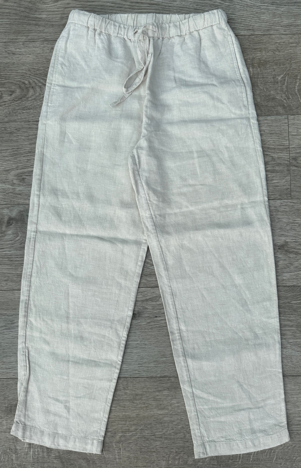 Orvis Womens Linen Trousers Size Small 6/8 L 27 Beige Cream Drawstring Wide Leg