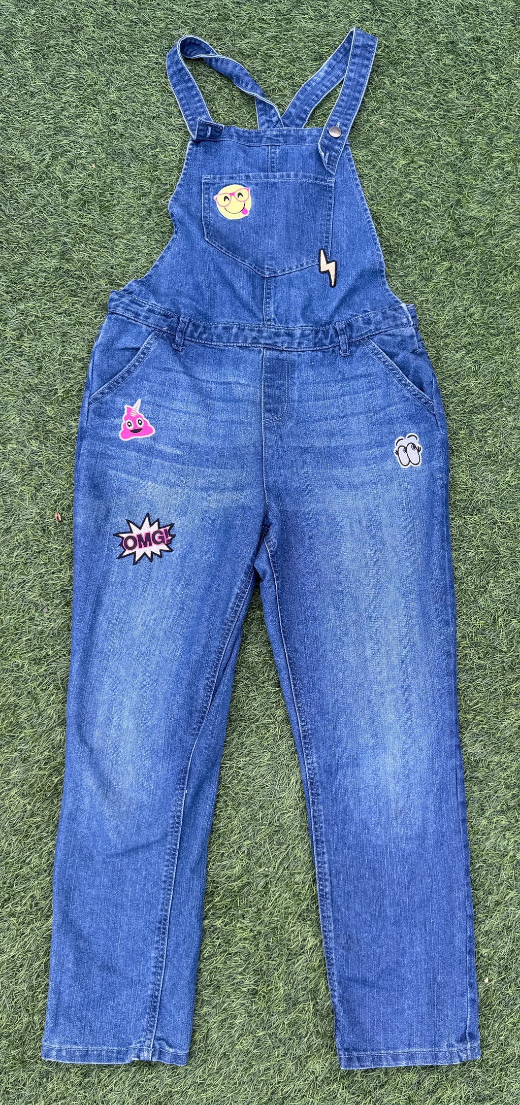 The Children's Place Girls Denim Dungarees Age 16 Blue Jeans Emoji Patches