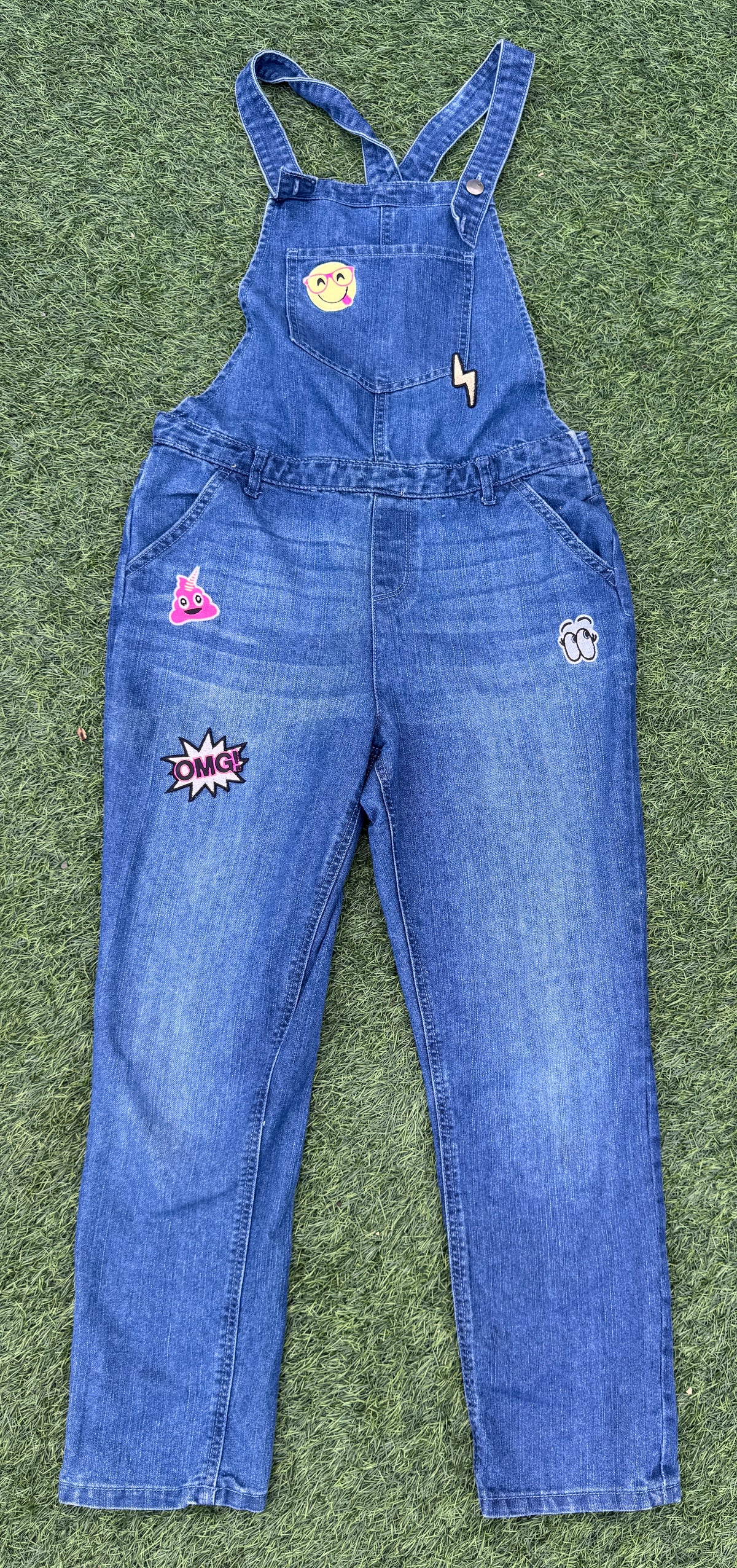 The Children's Place Girls Denim Dungarees Age 16 Blue Jeans Emoji Patches