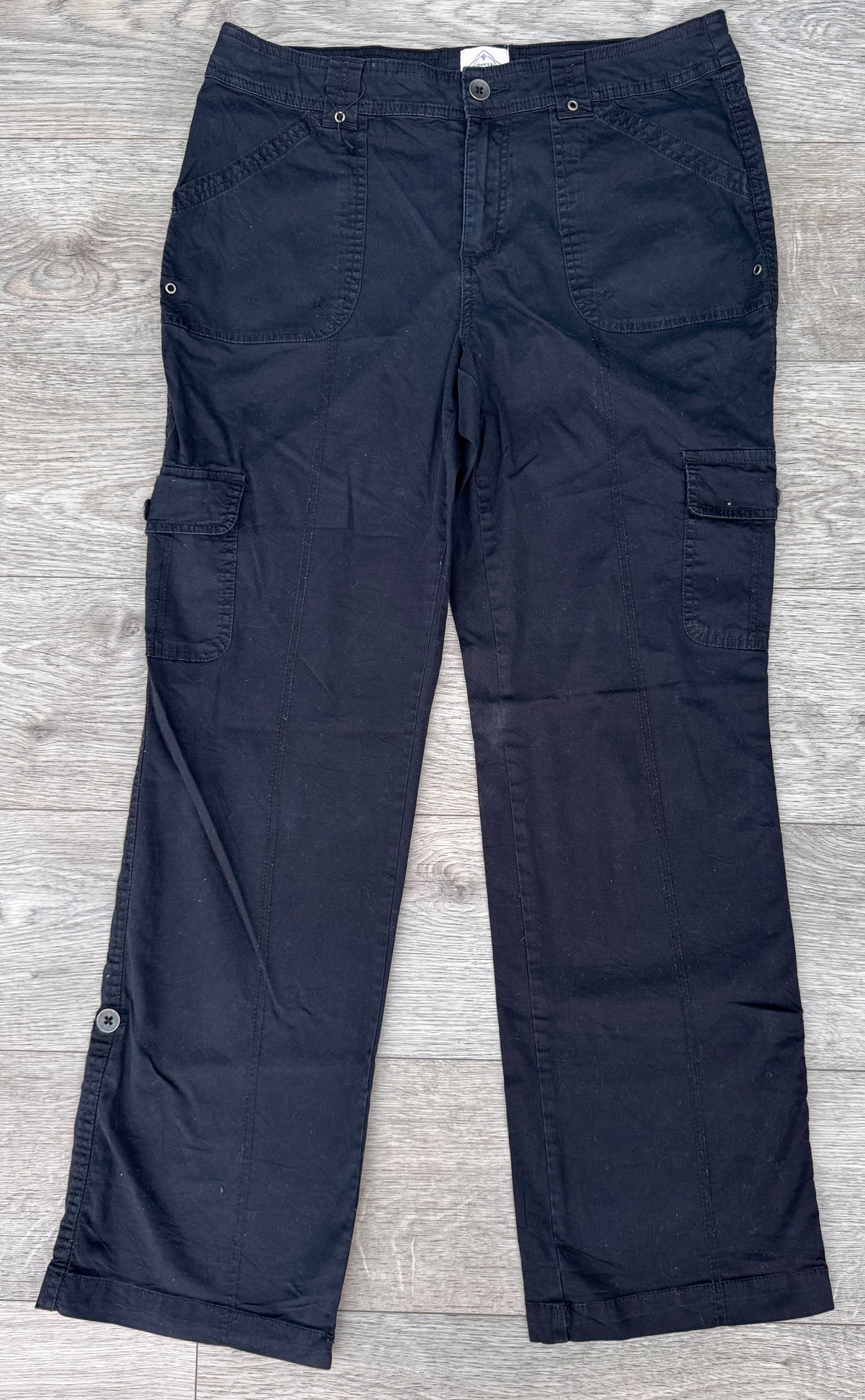 St John’s Bay Womens Black Cargo Trousers Size 12 Utility Combat Wide Leg W 34