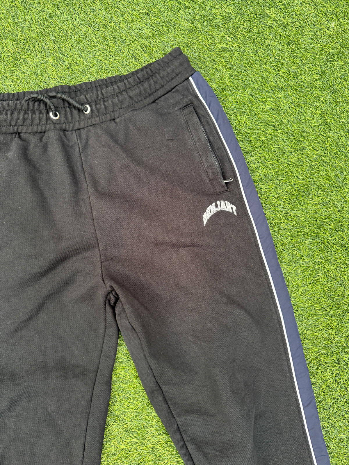 Benjart Mens Joggers XL Black Navy Side Stripe Tracksuit Bottoms