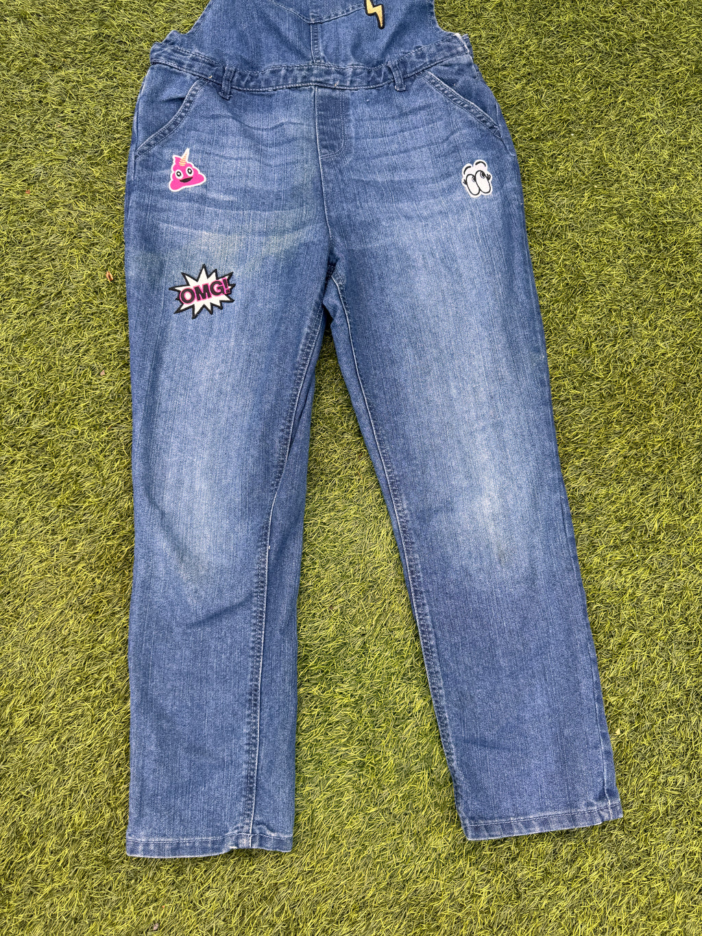 The Children's Place Girls Denim Dungarees Age 16 Blue Jeans Emoji Patches