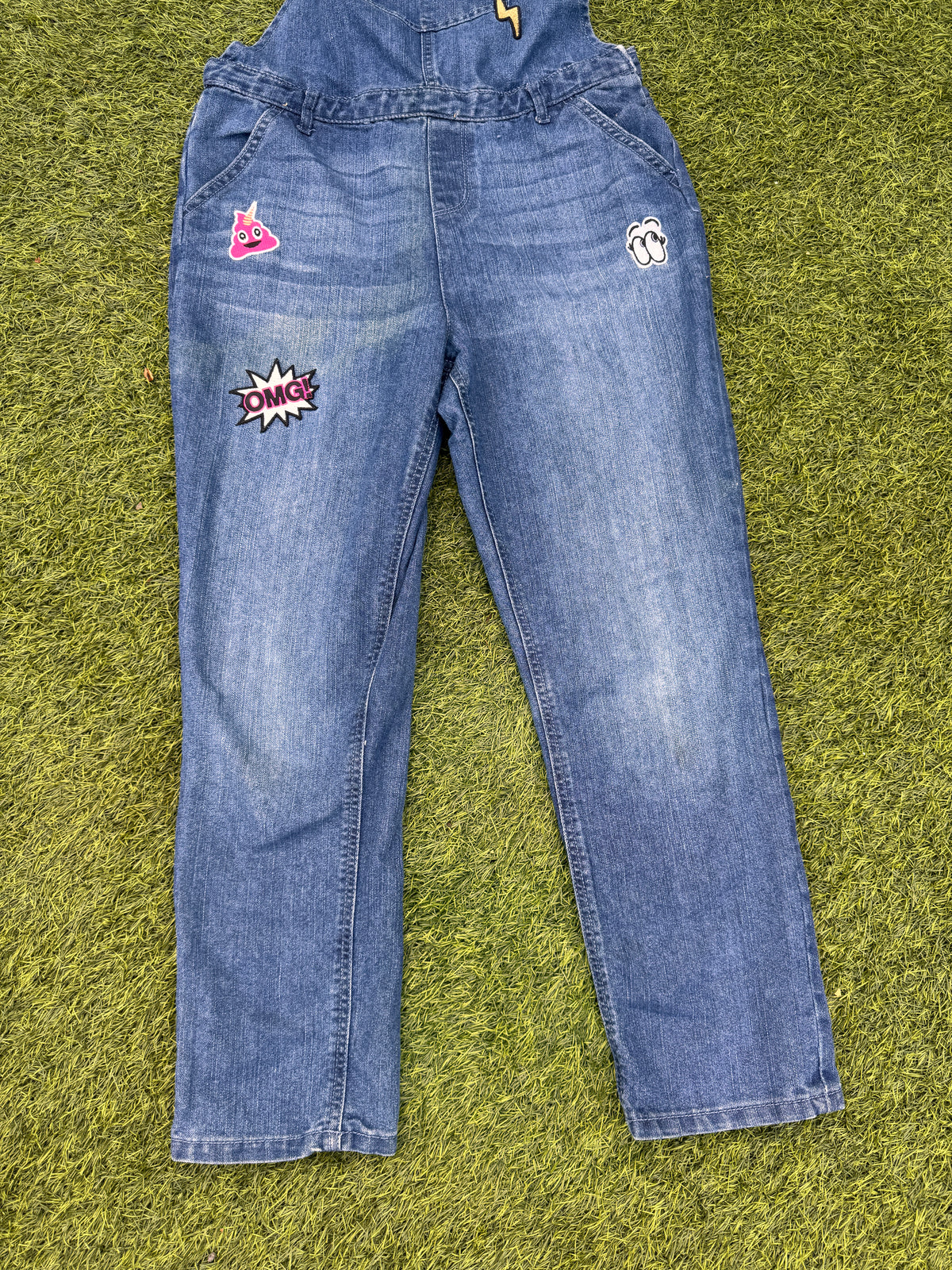 The Children's Place Girls Denim Dungarees Age 16 Blue Jeans Emoji Patches