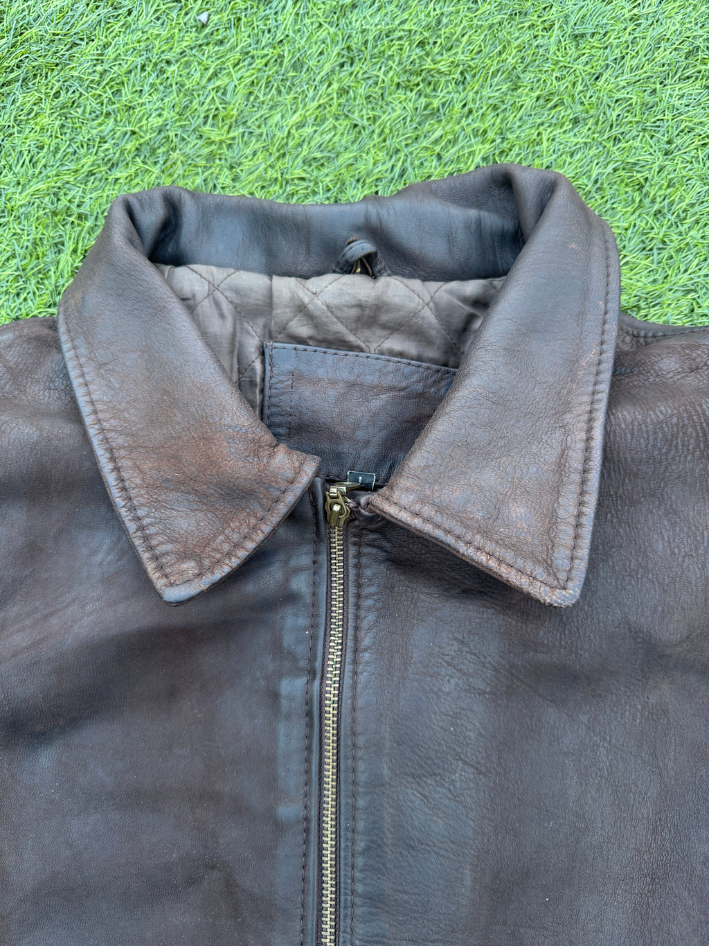 Vintage Mens Brown Genuine Lamb Leather Biker Jacket YKK Zip 80s 90s Size Large