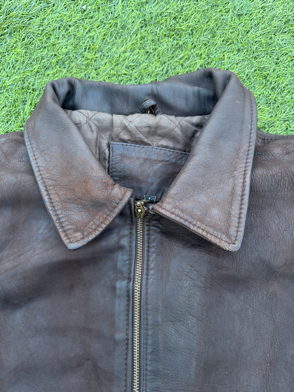 Vintage Mens Brown Genuine Lamb Leather Biker Jacket YKK Zip 80s 90s Size Large