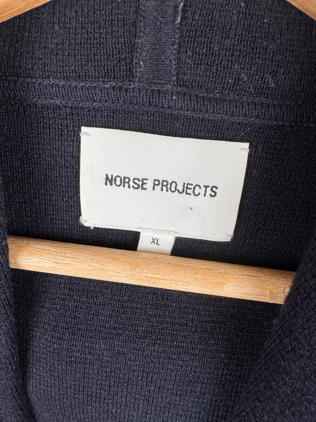 Norse Projects Axel Merino Wool Cotton Milano Hoodie Mens XL Navy Blue Knit