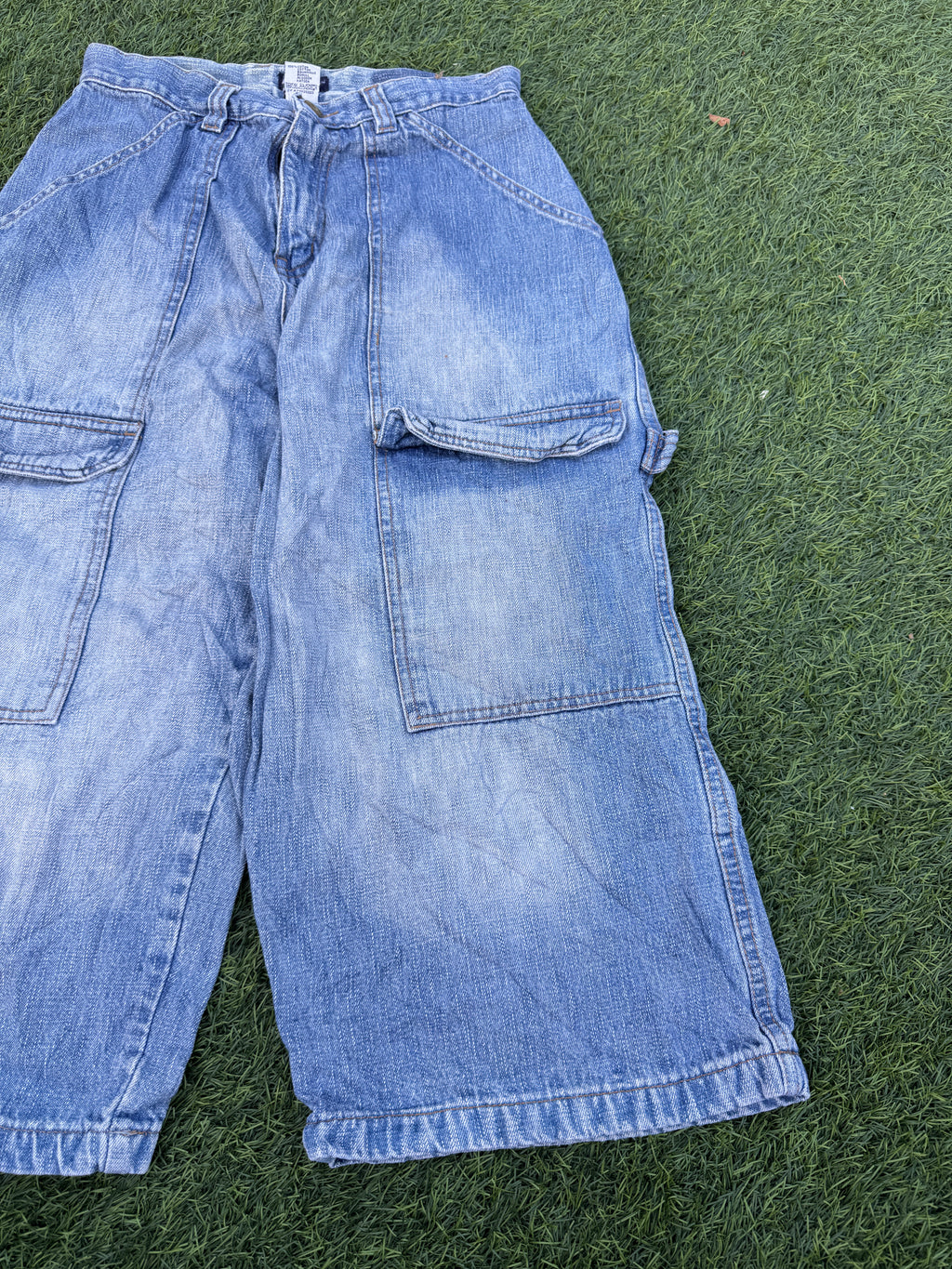 Active Wear Mens Denim Cargo Shorts W28 Blue Baggy Long Y2K Skater Utility
