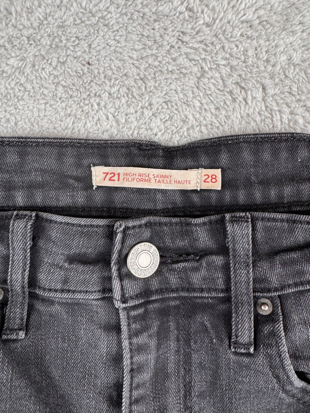 Levis 721 Womens Jeans W28 L32 High Rise Skinny Black Stretch