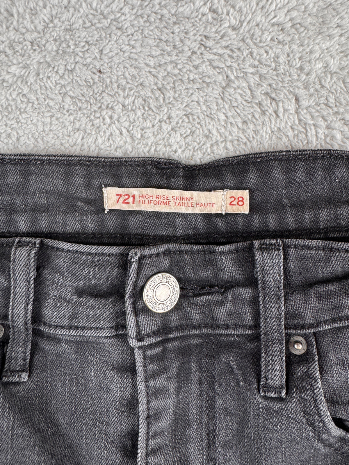 Levis 721 Womens Jeans W28 L32 High Rise Skinny Black Stretch