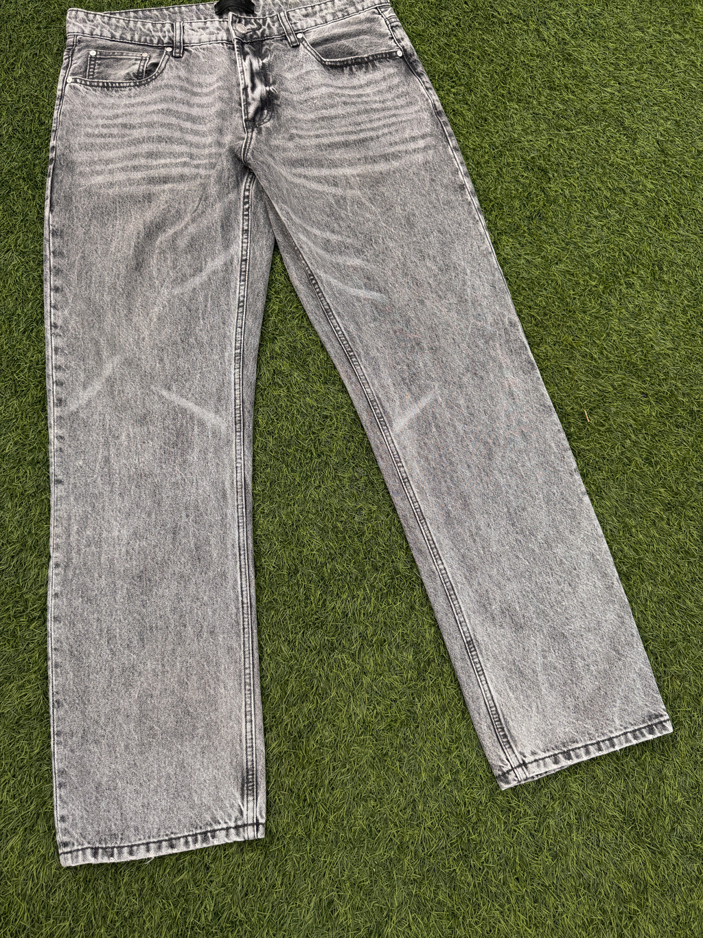 SIARR Mens Jeans W34 L 32 Grey Acid Wash Baggy Straight Leg Y2K